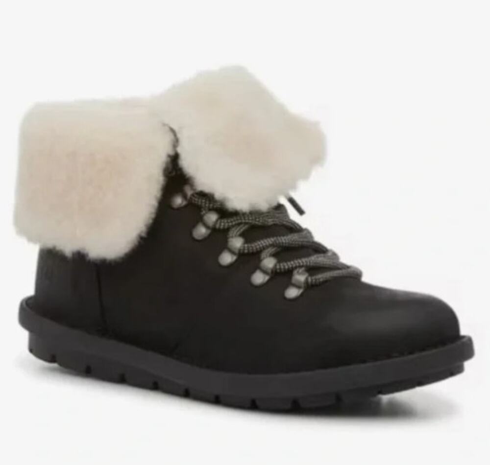 Born Women's Blaine Shearling Bootie Black leather Women size 7